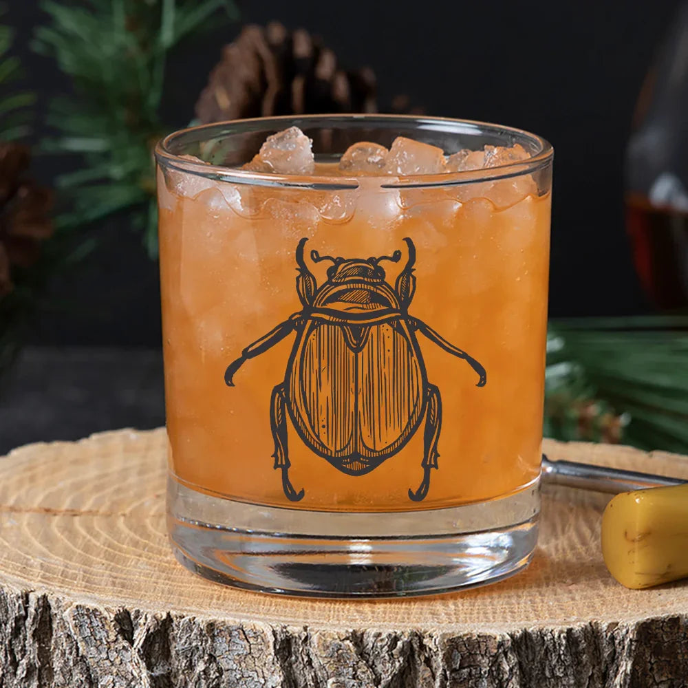 Scarab Beetle Rocks Glass - Black Print - Counter Couture