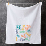 Bicycles Flour Sack Tea Towel - Eco-Friendly Cotton, Hand-Drawn Design - Counter Couture