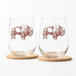 Bison Stemless Wine Glass - Brown Print - Counter Couture