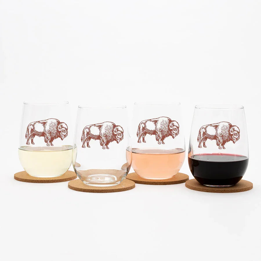 Bison Stemless Wine Glass - Brown Print - Counter Couture