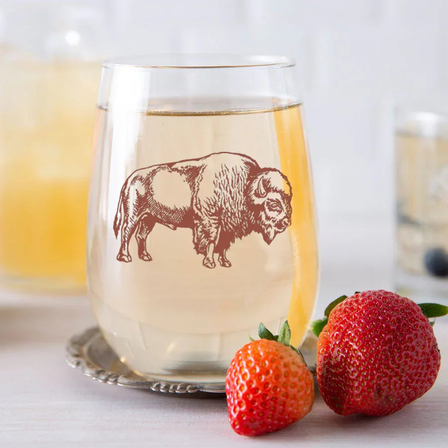 Bison Stemless Wine Glass - Brown Print - Counter Couture