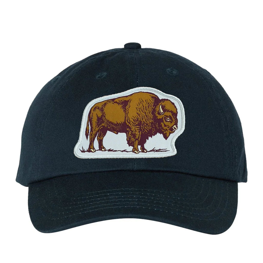 Bison Patch Classic Dad Hat – Navy Bio-Washed Cotton Cap - Counter Couture