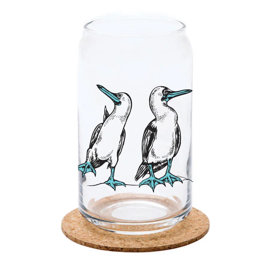 Blue Footed Booby 16 oz Dishwasher Safe Can Glass - Unique Hand-Drawn Design - Counter Couture