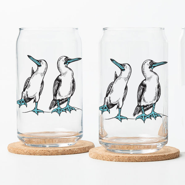 Blue Footed Booby 16 oz Dishwasher Safe Drinking Glass - Unique Hand-Drawn Design