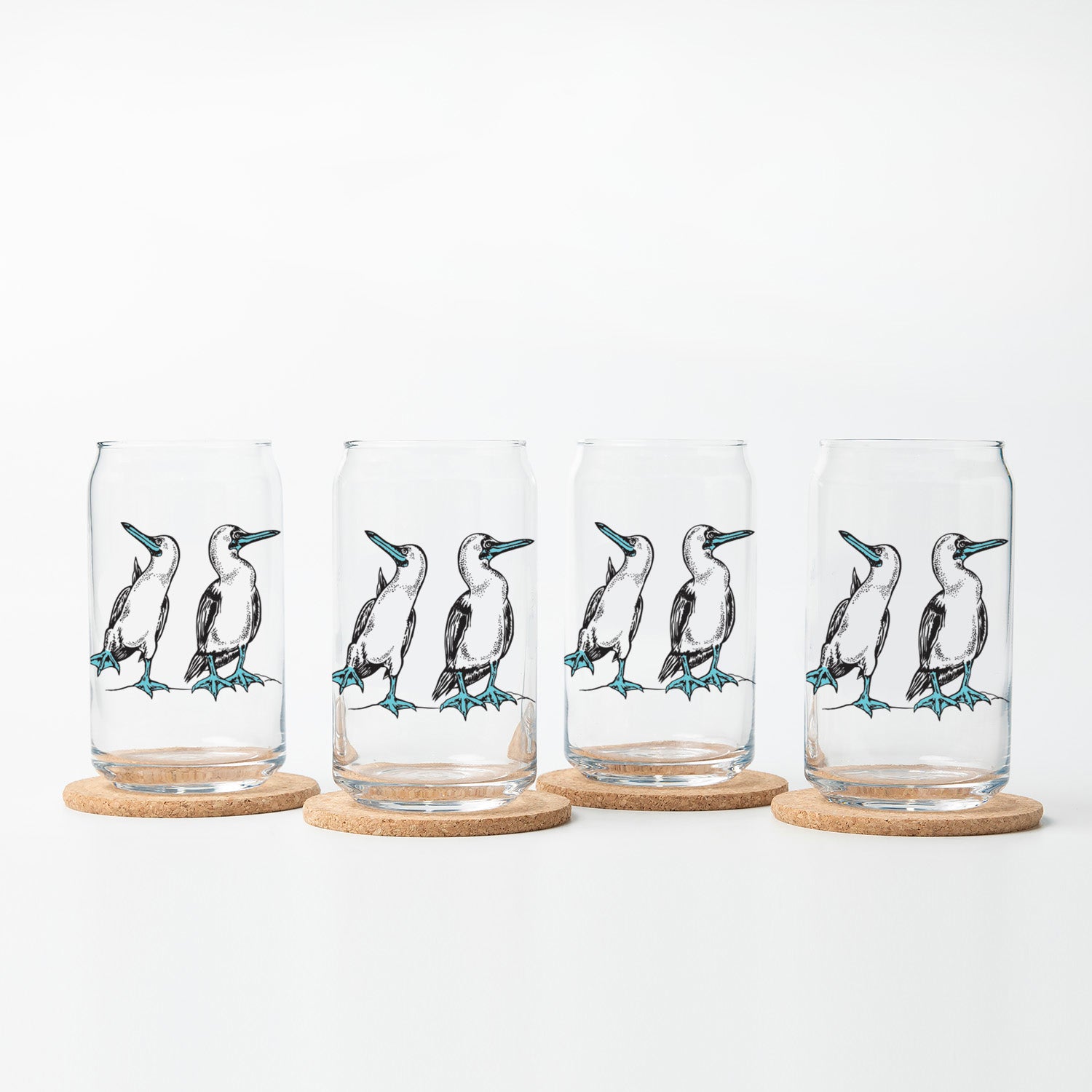 Blue Footed Booby 16 oz Dishwasher Safe Drinking Glass - Unique Hand-Drawn Design