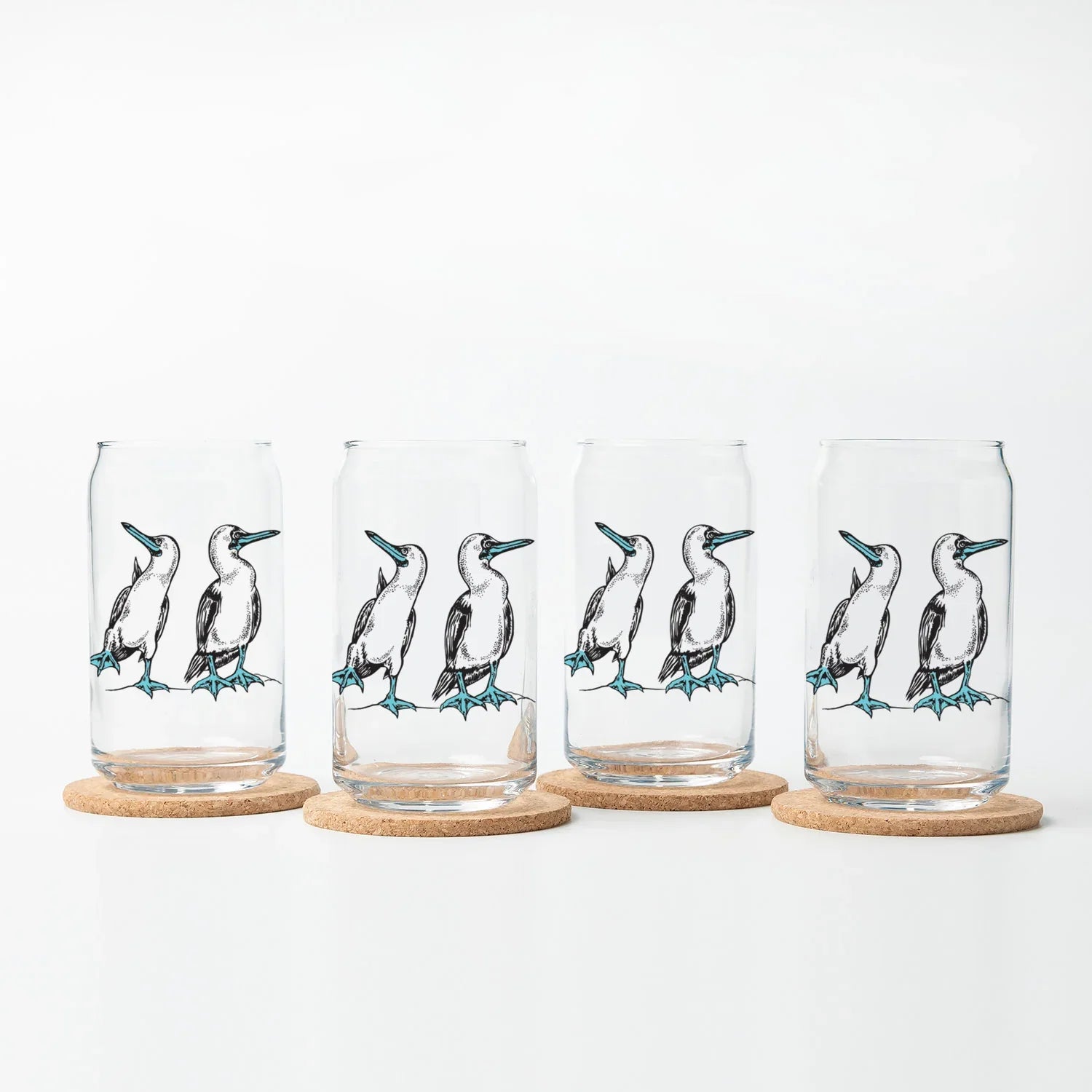 Blue Footed Booby 16 oz Dishwasher Safe Can Glass - Unique Hand-Drawn Design - Counter Couture