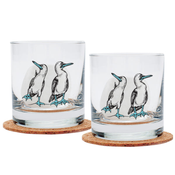 Blue Footed Booby Rocks Glass - 11oz Whiskey Glass - Locally Made
