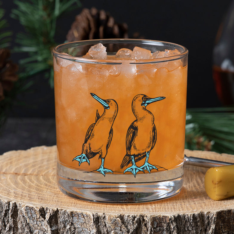 Blue Footed Booby Rocks Glass - 11oz Whiskey Glass - Locally Made