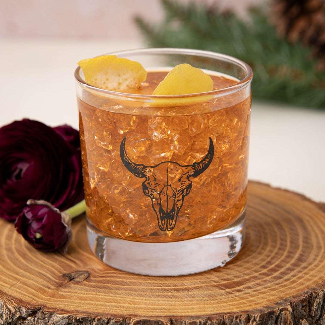 Buffalo Skull Rocks Glass - 11oz Whiskey Glass - Lead Free - Counter Couture