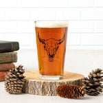 Buffalo Skull Pint Glass - 16oz Beer Glass - Locally Made - Counter Couture