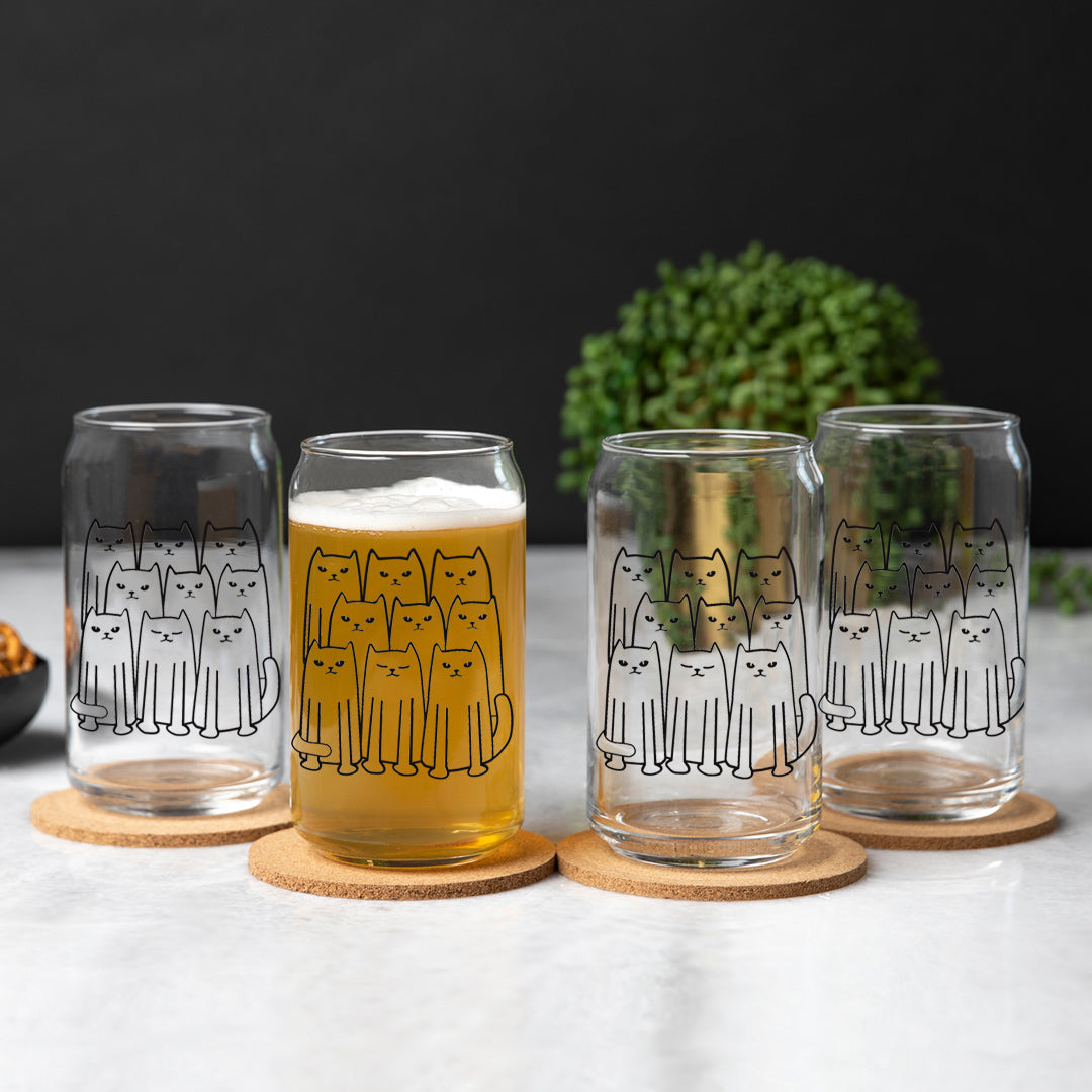 Cat Beer Can Glass - 16 oz black print