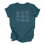 Silly Cat Faces Unisex Graphic T-shirt in dark ocean blue, showcasing playful cat faces design, perfect for casual and active wear.