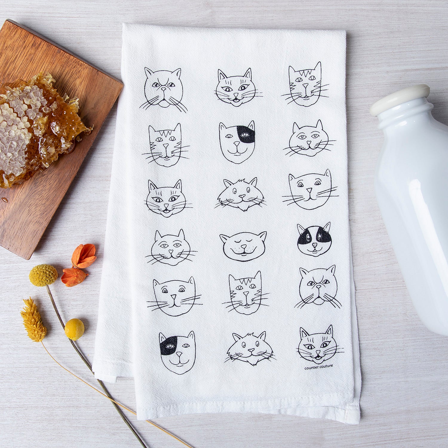 Cat Face Flour Sack Towel | Eco Friendly Kitchen Towel - Counter Couture