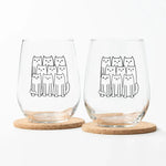 Cat Stemless Wine Glasses - Black Print - Counter Couture