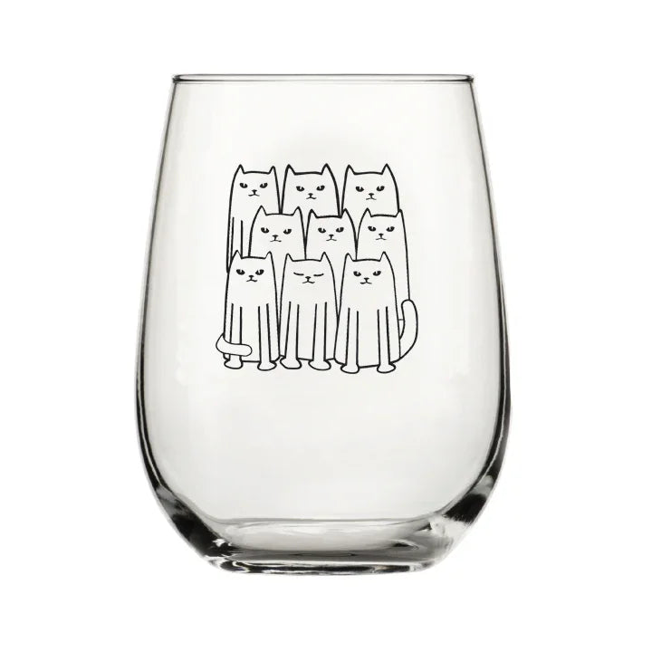 Cat Stemless Wine Glasses - Black Print - Counter Couture