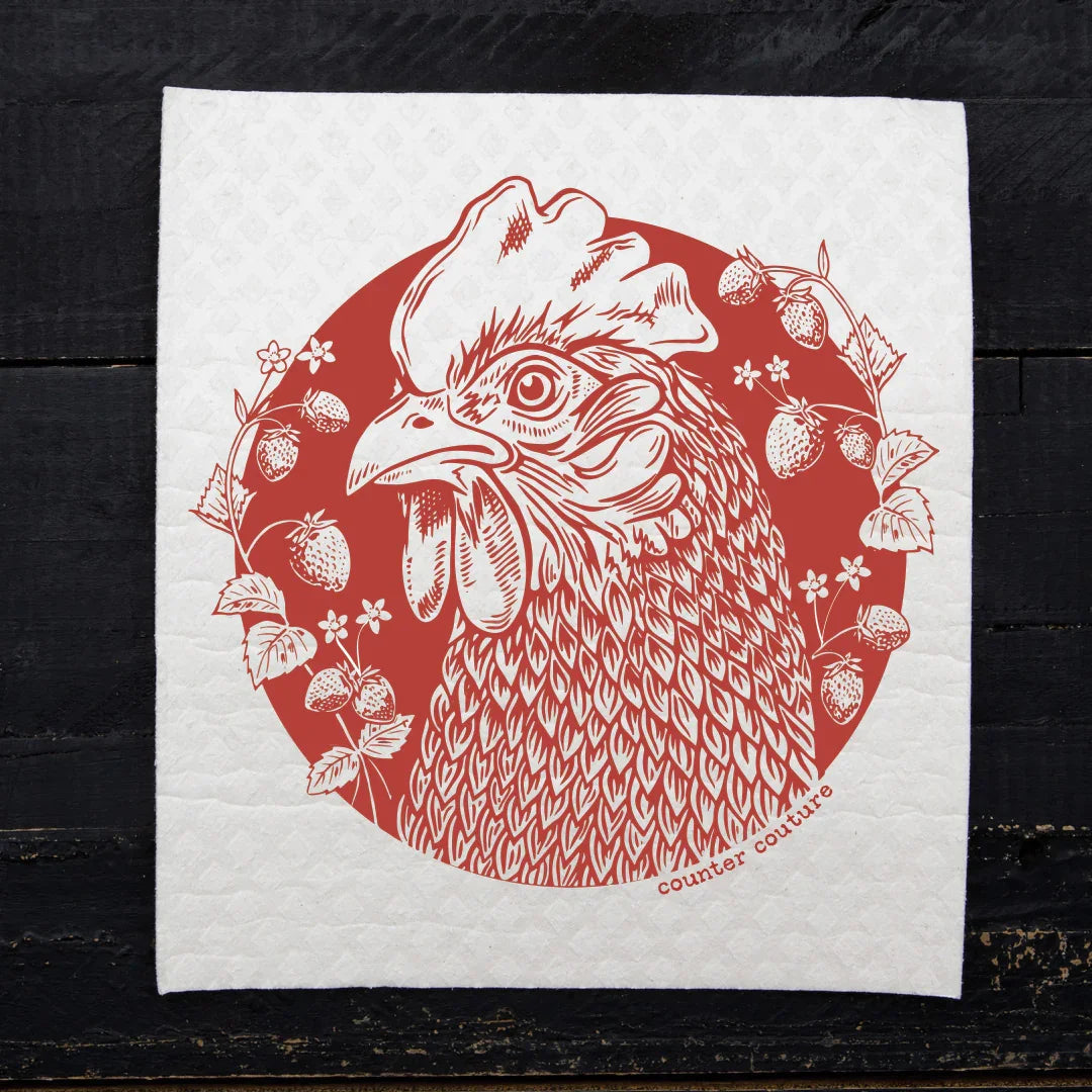 Chicken and Berries Swedish Dish Cloth - Eco-Friendly - Counter Couture