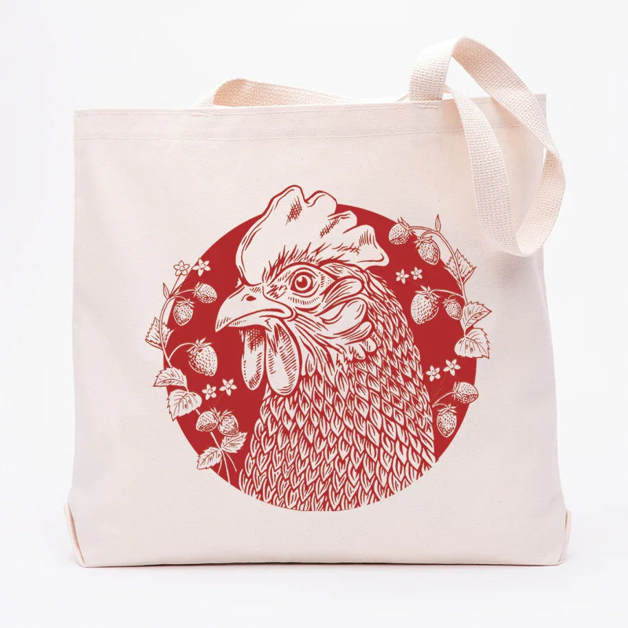 Chicken And Berries Canvas Tote Bag - Eco-Friendly, Durable, Perfect For Shopping, Gym & More! - Counter Couture