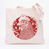 Stylish Chicken and Berries Canvas Tote Bag by Counter Couture, featuring a detailed chicken illustration surrounded by strawberries on a natural cotton background, perfect for eco-friendly shopping.