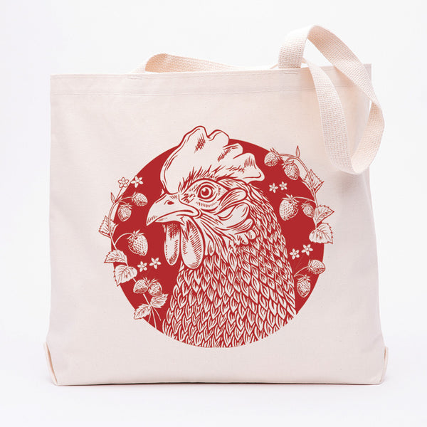 Chicken and Berries Canvas Tote Bag