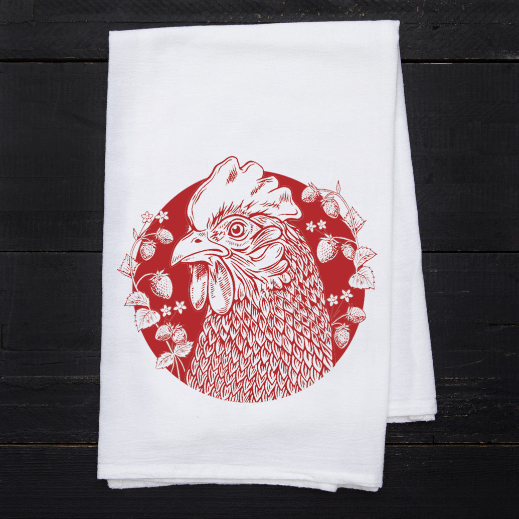 Chicken + Berries Flour Sack Towel - Eco-Friendly, Hand-Drawn - Counter Couture