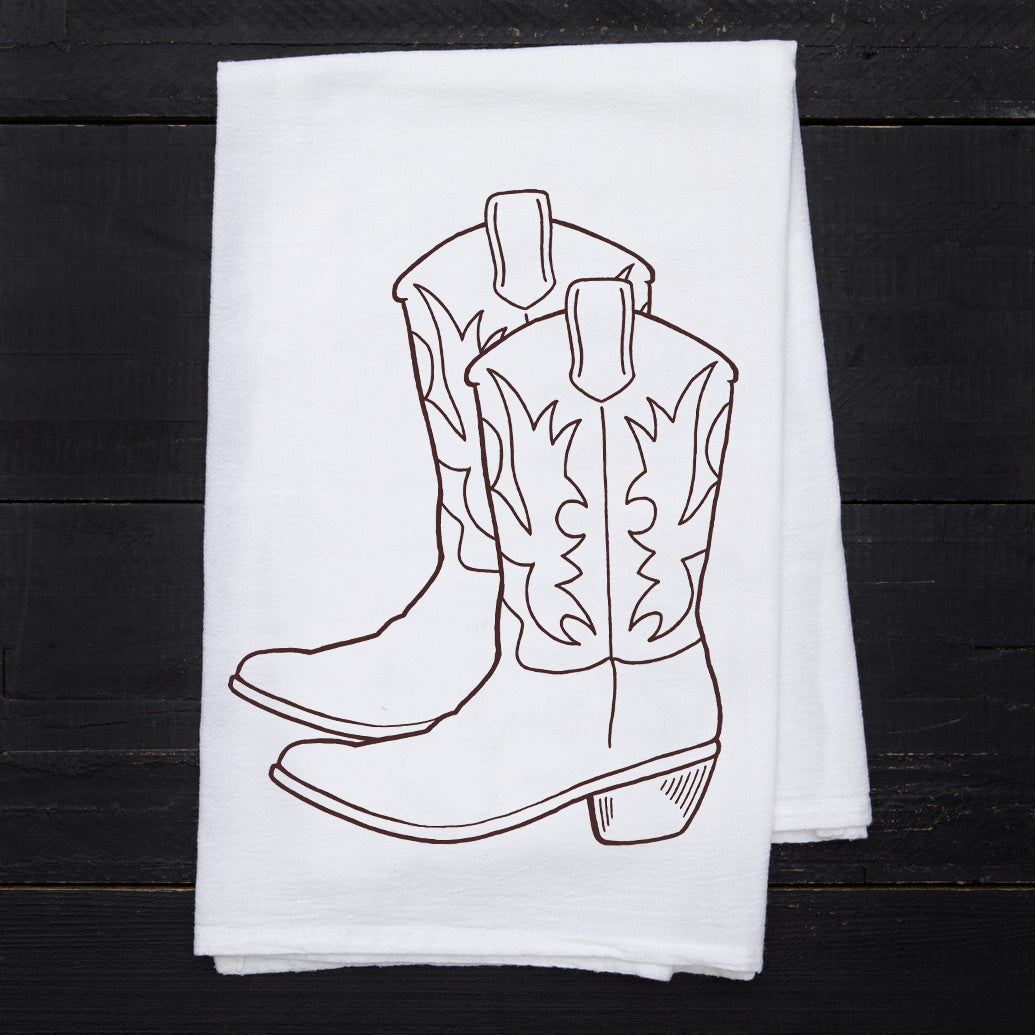 Cowboy Boot Flour Sack Towel - Eco-Friendly, Hand-Drawn - Counter Couture