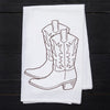 Cowboy Boot Tea Towel by Counter Couture featuring a hand-drawn illustration of cowboy boots on a white cotton background.