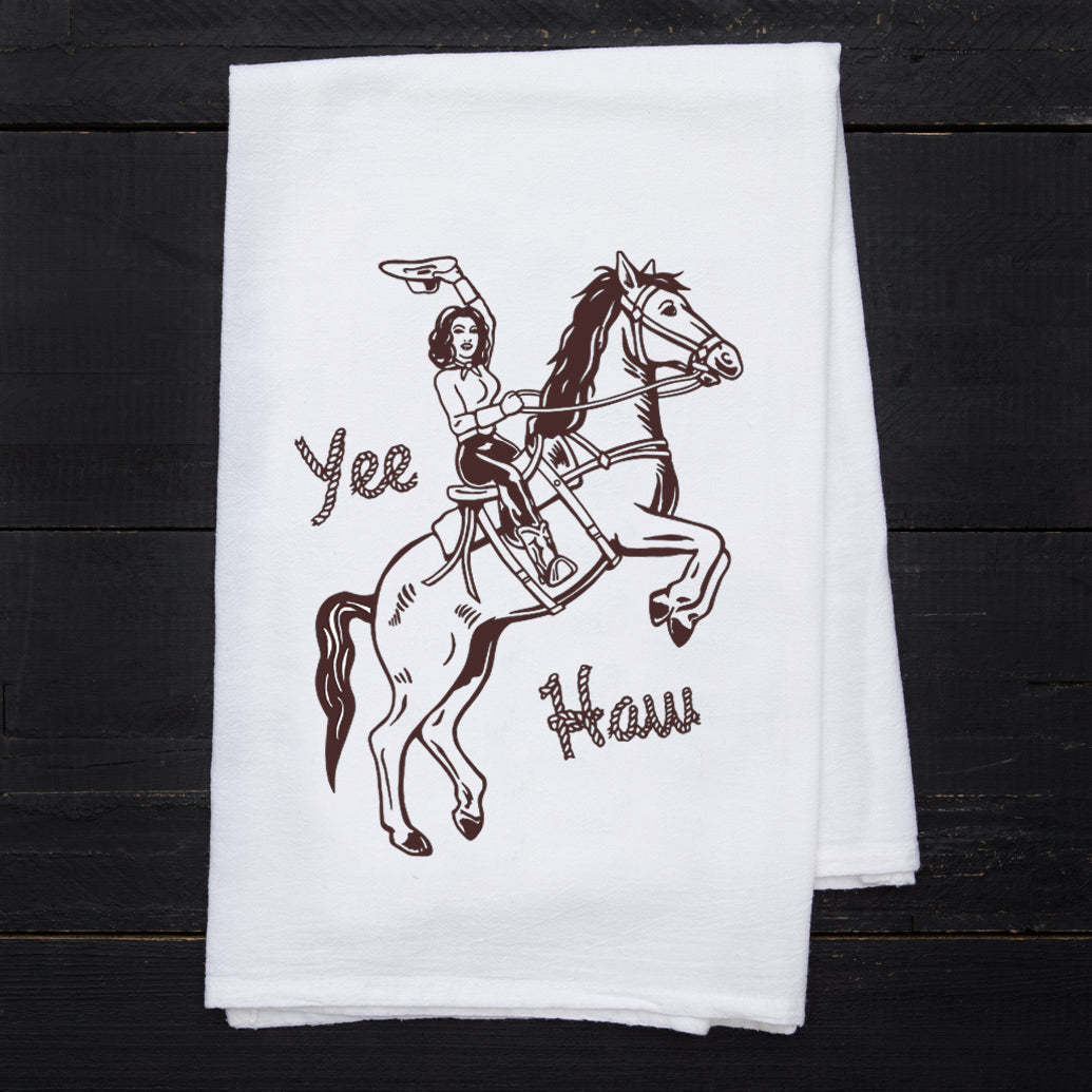Cowgirl Flour Sack Tea Towel - Eco-Friendly | Hand-Drawn - Counter Couture