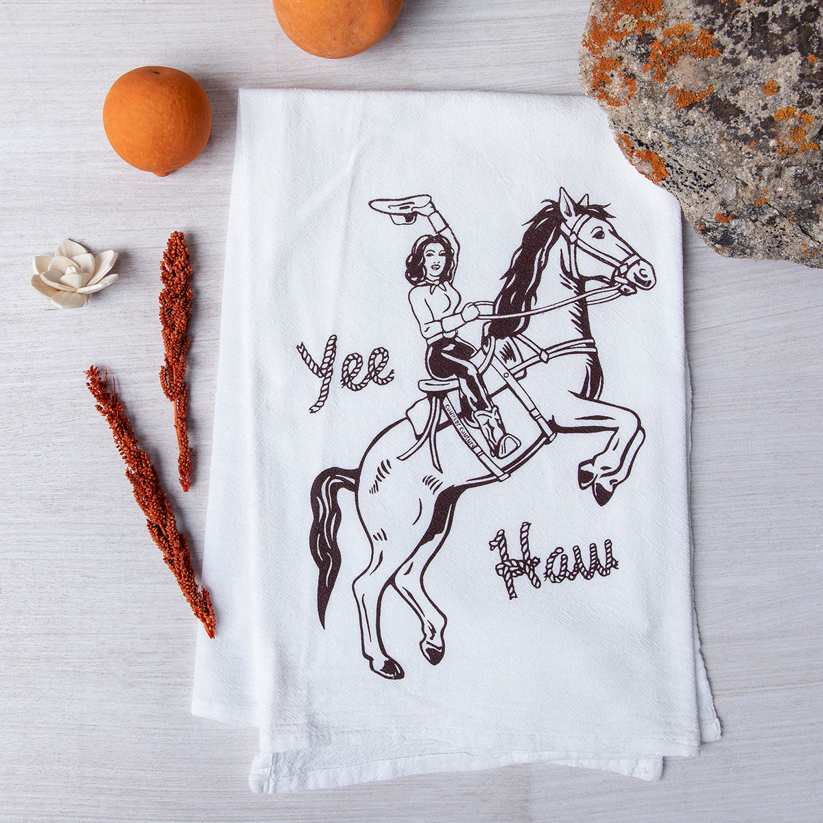 Cowgirl Flour Sack Tea Towel - Eco-Friendly | Hand-Drawn