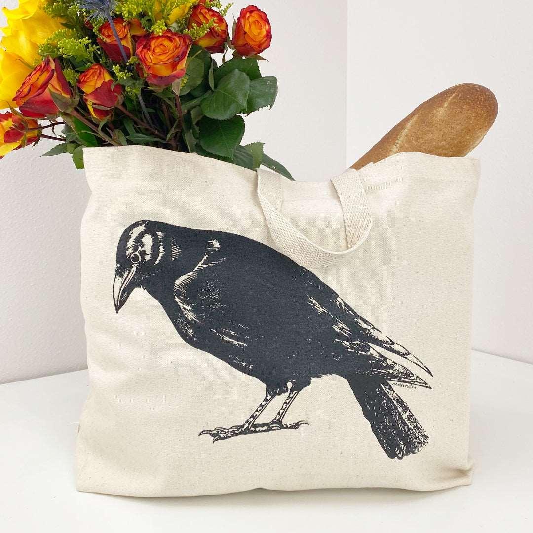Crow Canvas Tote Bag with 23" Handles - Perfect for Groceries & Travel - Counter Couture