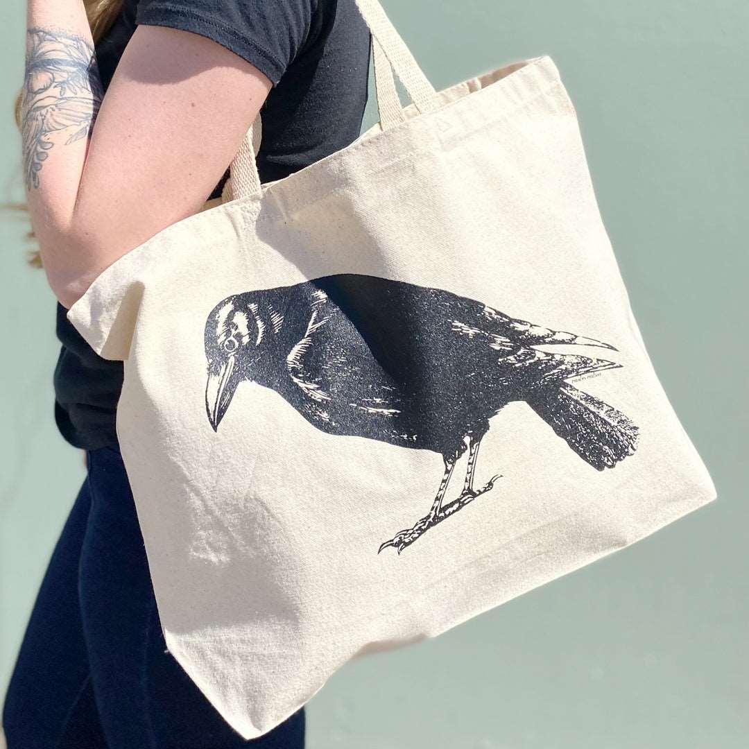 Crow Canvas Tote Bag with 23" Handles - Perfect for Groceries & Travel - Counter Couture