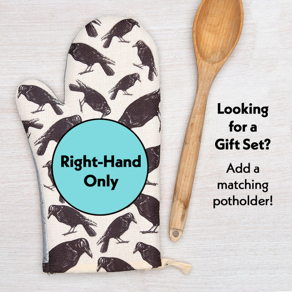 Crow Oven Mitt + Potholder Set - Halloween-Inspired Kitchen Accessories for Hot Dishes