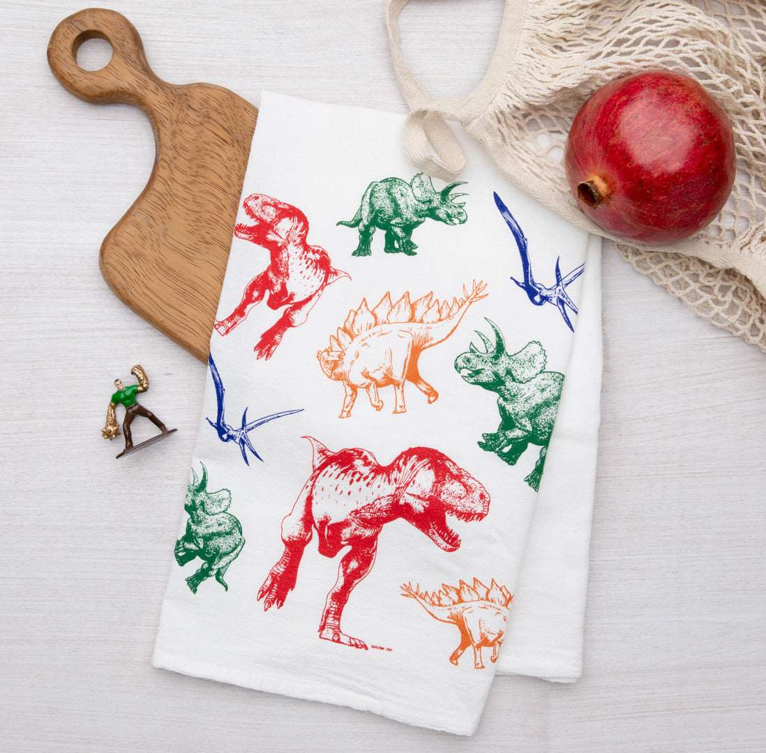 Dinosaur Flour Sack Tea Towel - Home Decor - Kitchen Towel - Counter Couture