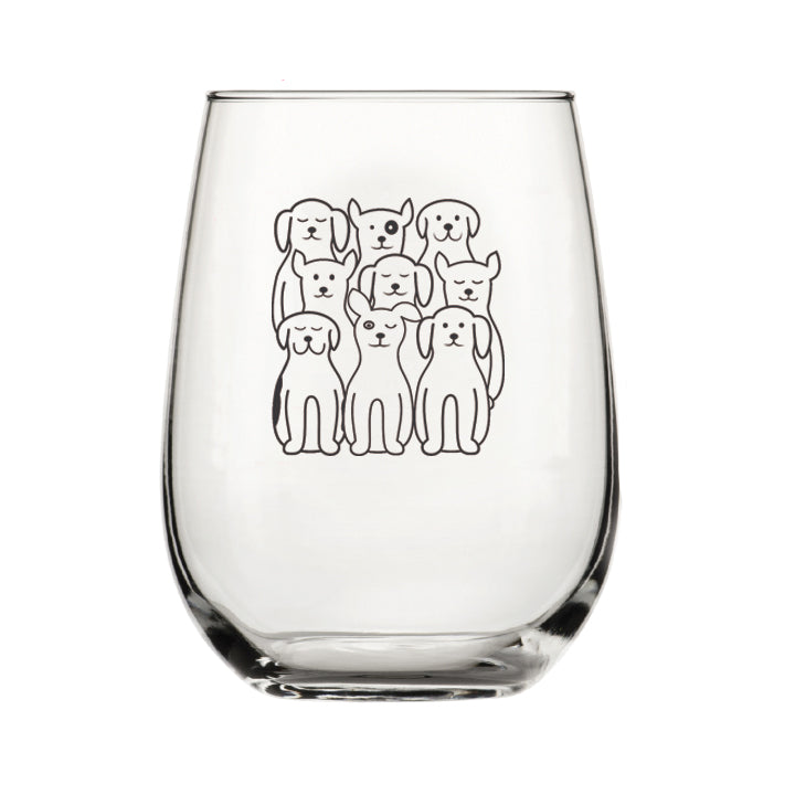 Dog Stemless Wine Glasses - Black Print
