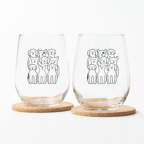Dog Stemless Wine Glasses - Black Print