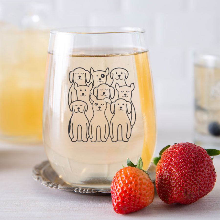 Dog Stemless Wine Glasses - Black Print