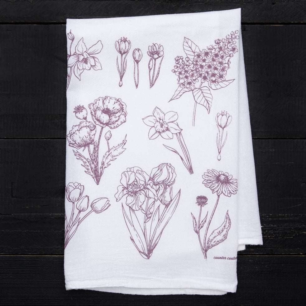 Flower Tea Towel - Botanical Towel - Kitchen Towel - Counter Couture