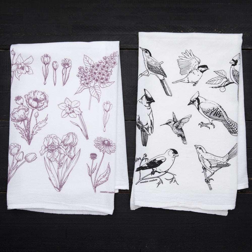 Set of Bird and Flower Tea Towels - Counter Couture