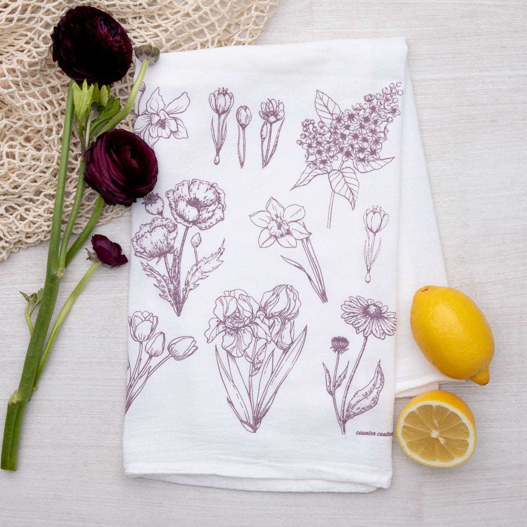 Flowers Flour Sack Towel - Eco-Friendly | Hand-Drawn - Counter Couture