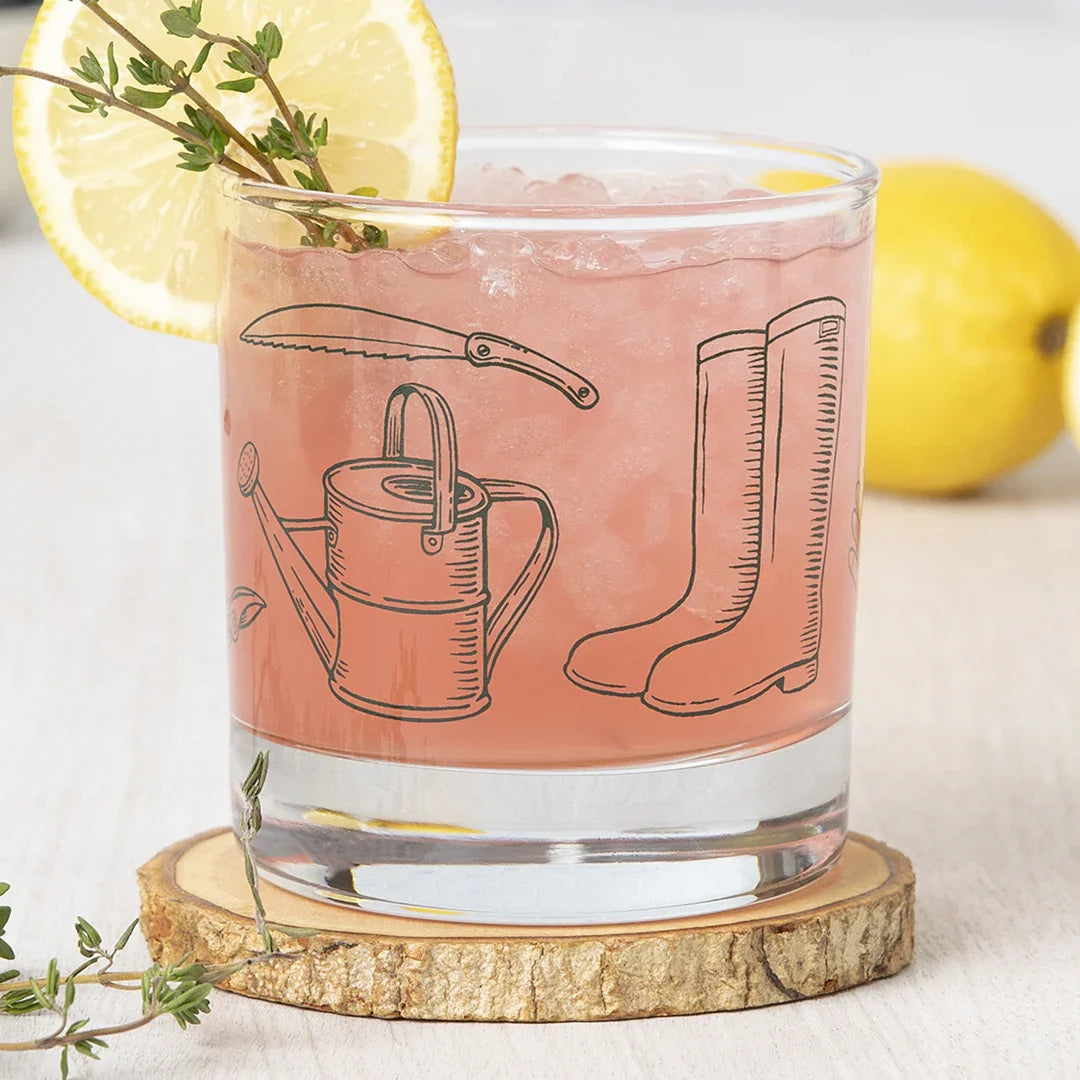 Gardening Tools Rocks Glass - 11oz Whiskey Glass - Locally Made - Counter Couture