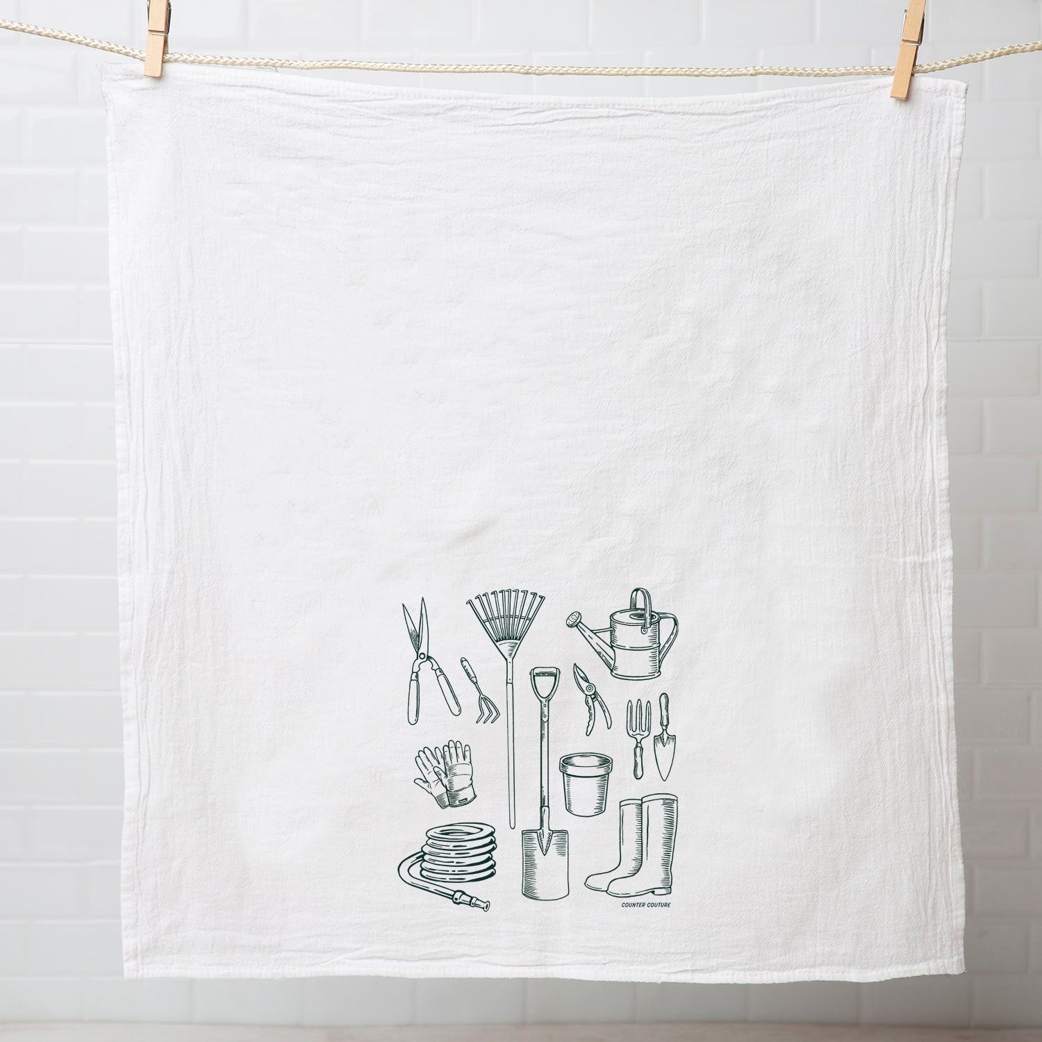 Gardening Tools Flour Sack Towel -Eco-Friendly Cotton & Hand-Drawn - Counter Couture
