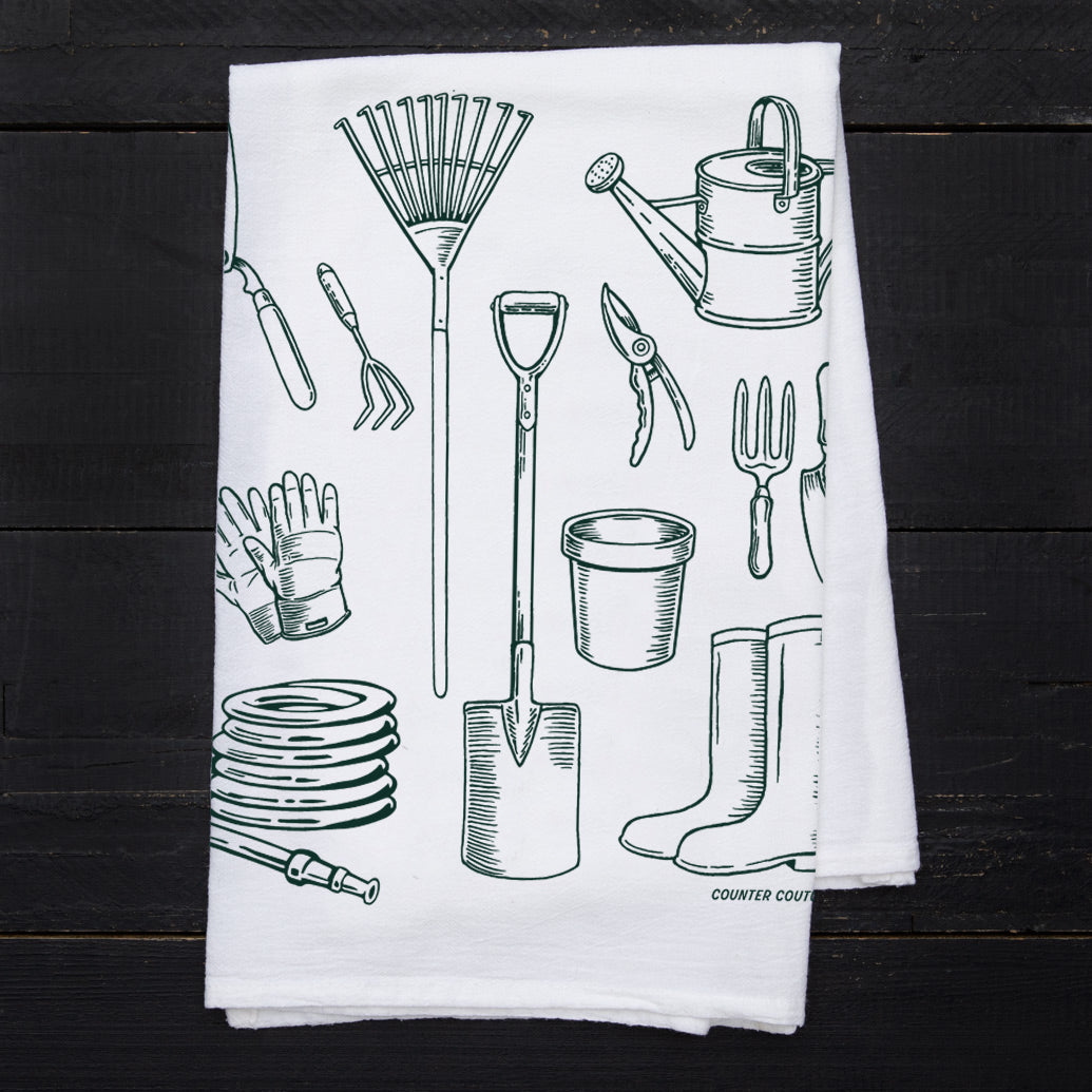 Gardening Tools Flour Sack Towel -Eco-Friendly Cotton & Hand-Drawn - Counter Couture