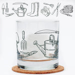 Gardening Tools Rocks Glass - 11oz Whiskey Glass - Locally Made - Counter Couture
