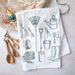 Gardening Tools Flour Sack Towel -Eco-Friendly Cotton & Hand-Drawn - Counter Couture