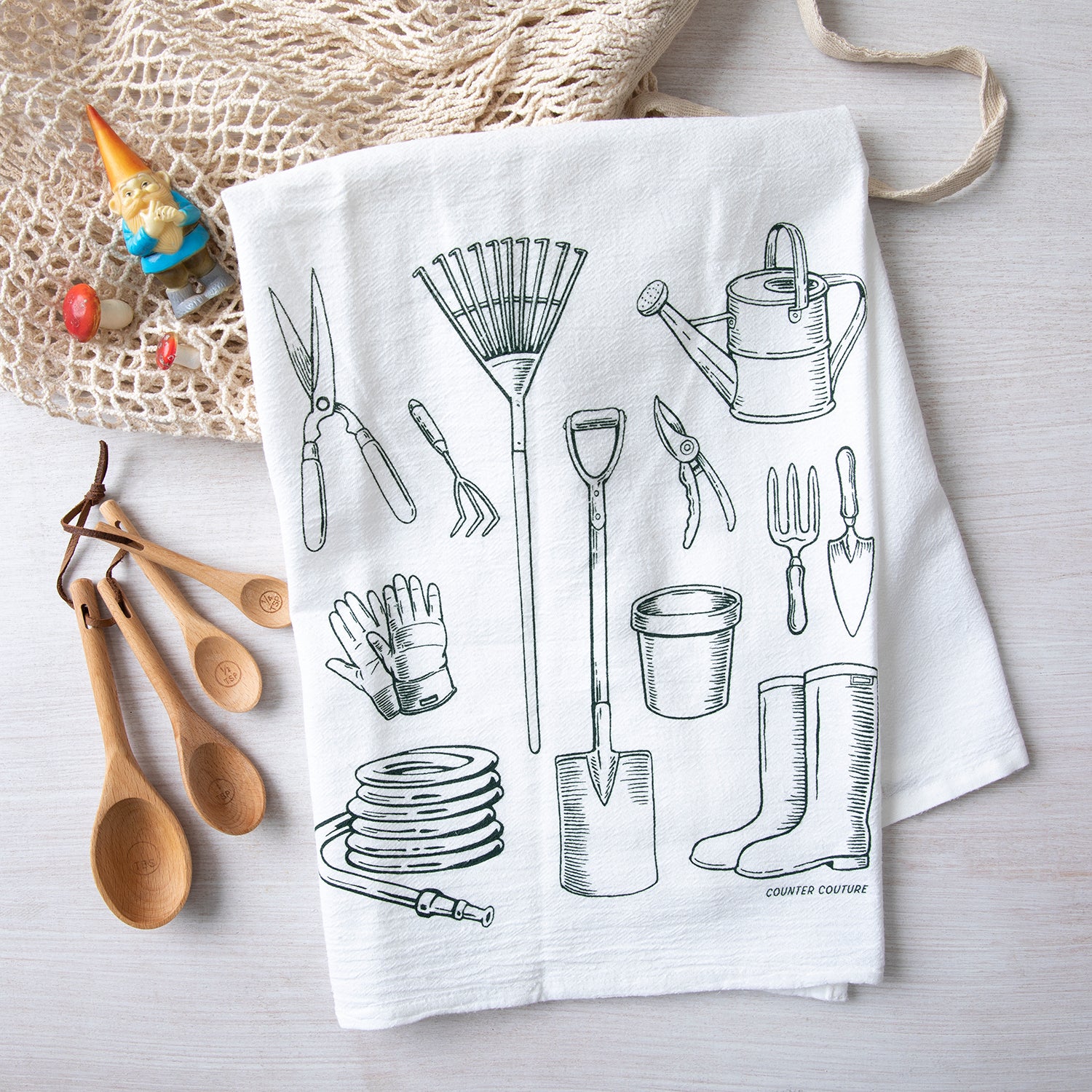 Gardening Tools Flour Sack Towel -Eco-Friendly Cotton & Hand-Drawn - Counter Couture
