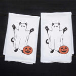 Halloween Ghost Kitty Flour Sack Towel - Eco-Friendly, 100% Cotton, Hand-Drawn - Counter Couture