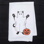 Halloween Ghost Kitty Flour Sack Towel - Eco-Friendly, 100% Cotton, Hand-Drawn - Counter Couture