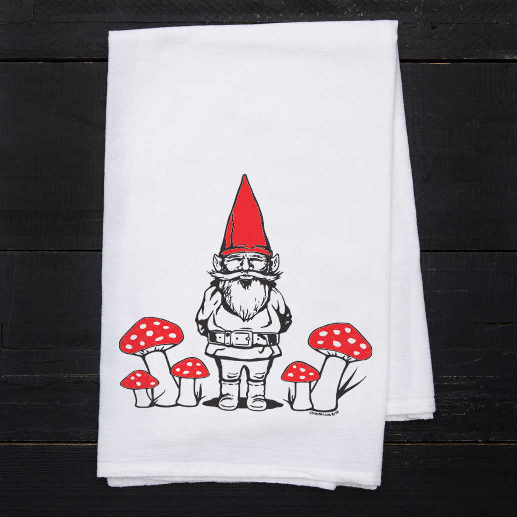 Garden Gnome and Mushroom Flour Sack Towel - Counter Couture