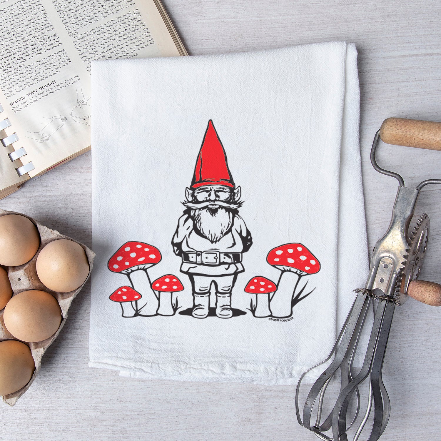Garden Gnome and Mushroom Flour Sack Towel - Counter Couture