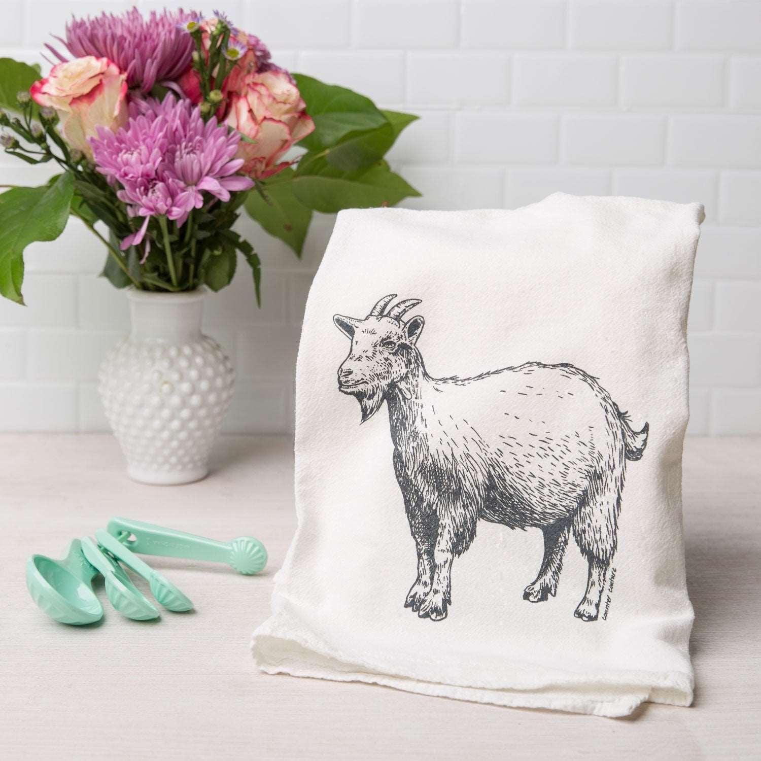 Goat Flour Sack Towel - 100% Cotton, Eco-Friendly, Hand-Drawn - Counter Couture