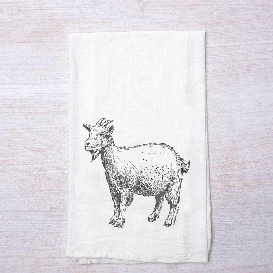 Goat Flower sack Tea Towel - Printed Tea Towel - Housewarming Gift - Cottagecore Kitchen - Counter Couture